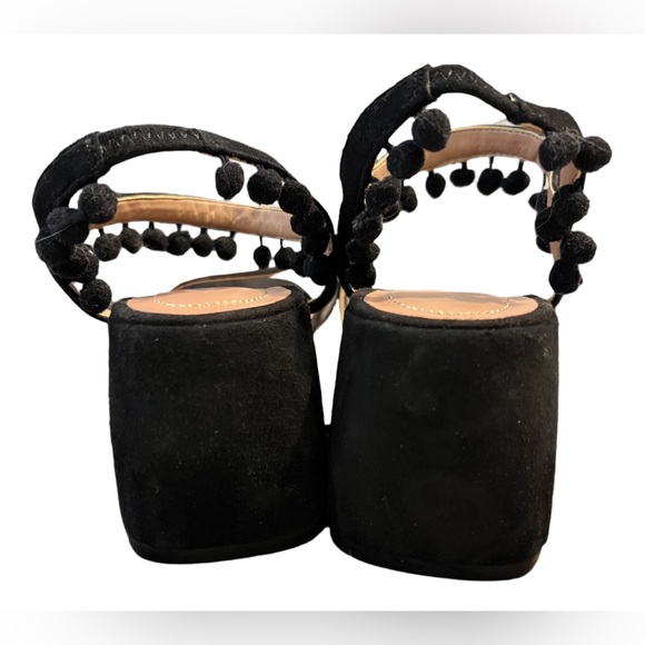 Zara Leather Block Heel Suede Pom Pom Shoes NWT🌹 - Picture 4 of 6